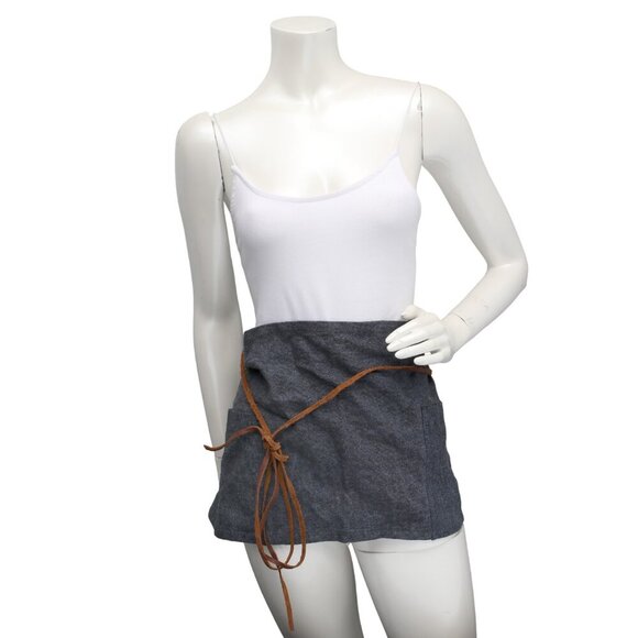 Denim Barista Server Waist Apron MUA Tool Belt Leather Cotton Hospitality Pocket - Picture 1 of 7